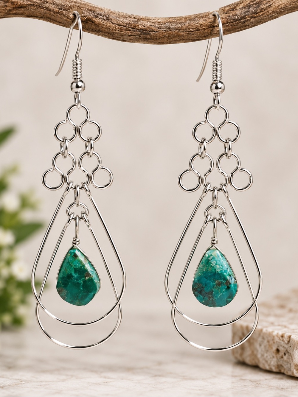 Gorgeous Global Girlfriend Chrysocolla Sterling Silver Plated Hook Earrings